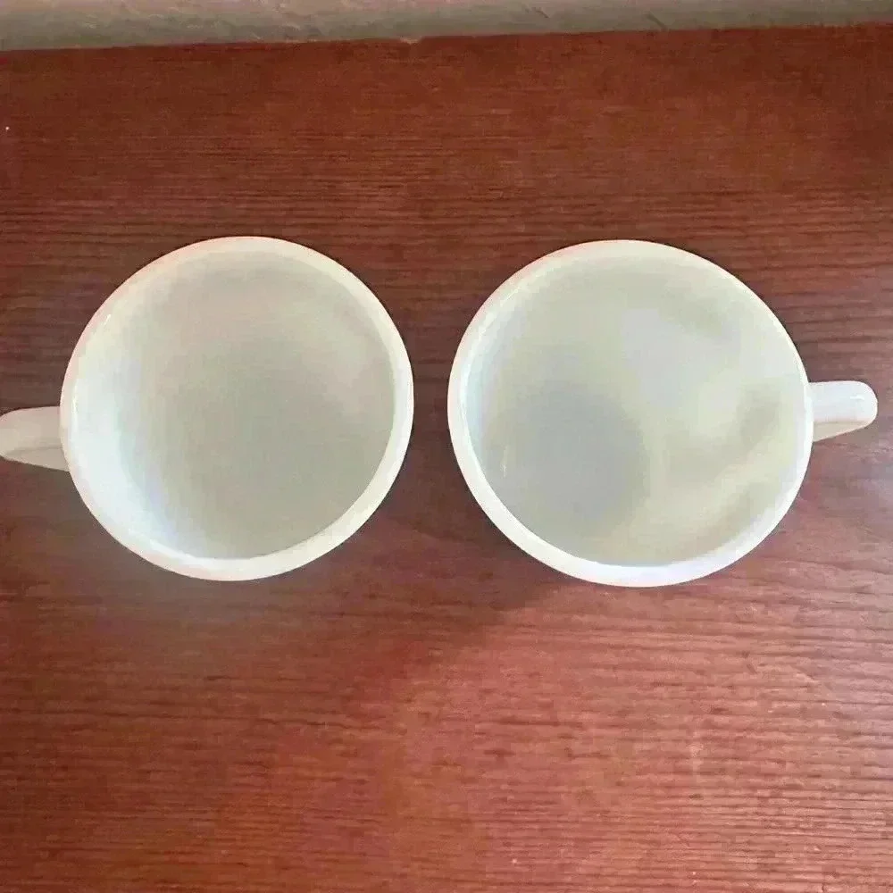 Pyrex Spring Blossom Milk Glass Coffee Mugs Cups Set Of 2 Crazy Daisy Vintage